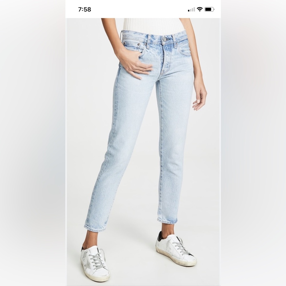 Moussy Vintage Camilla Denim Tapered Jeans Light Blue Japan Rigid 28. Inseam 27”